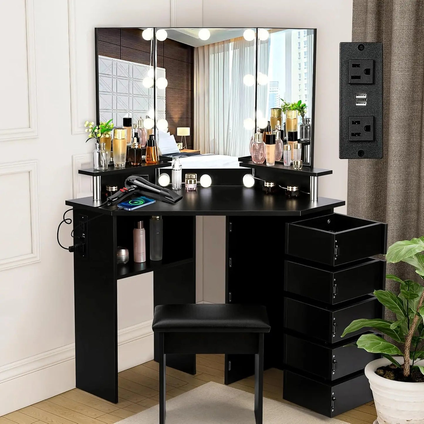 MOYU Vanity With Lights Makeup Desk With Power Outlet