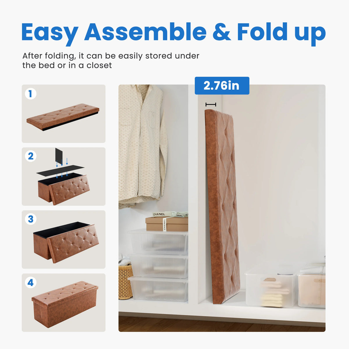 MCQ Faux Leather Ottoman Storage Bench for Home