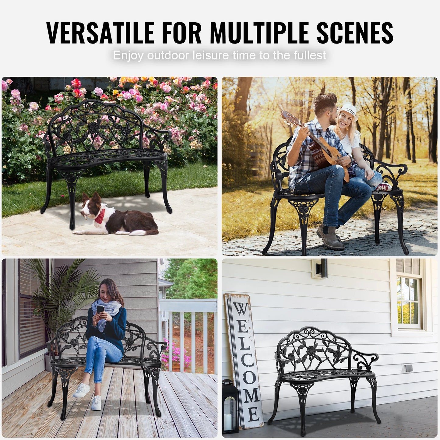 SucceBuy Outdoor Bench Wood And Metal Garden Bench