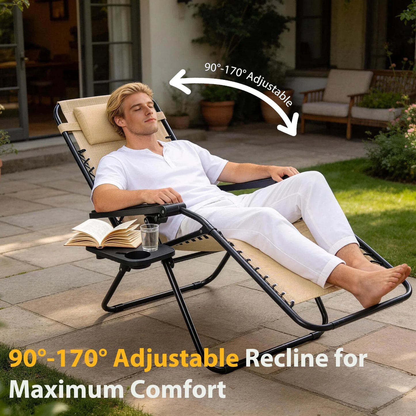 JHK Portable Zero Gravity Recliner Chairs Cup Holder Trays