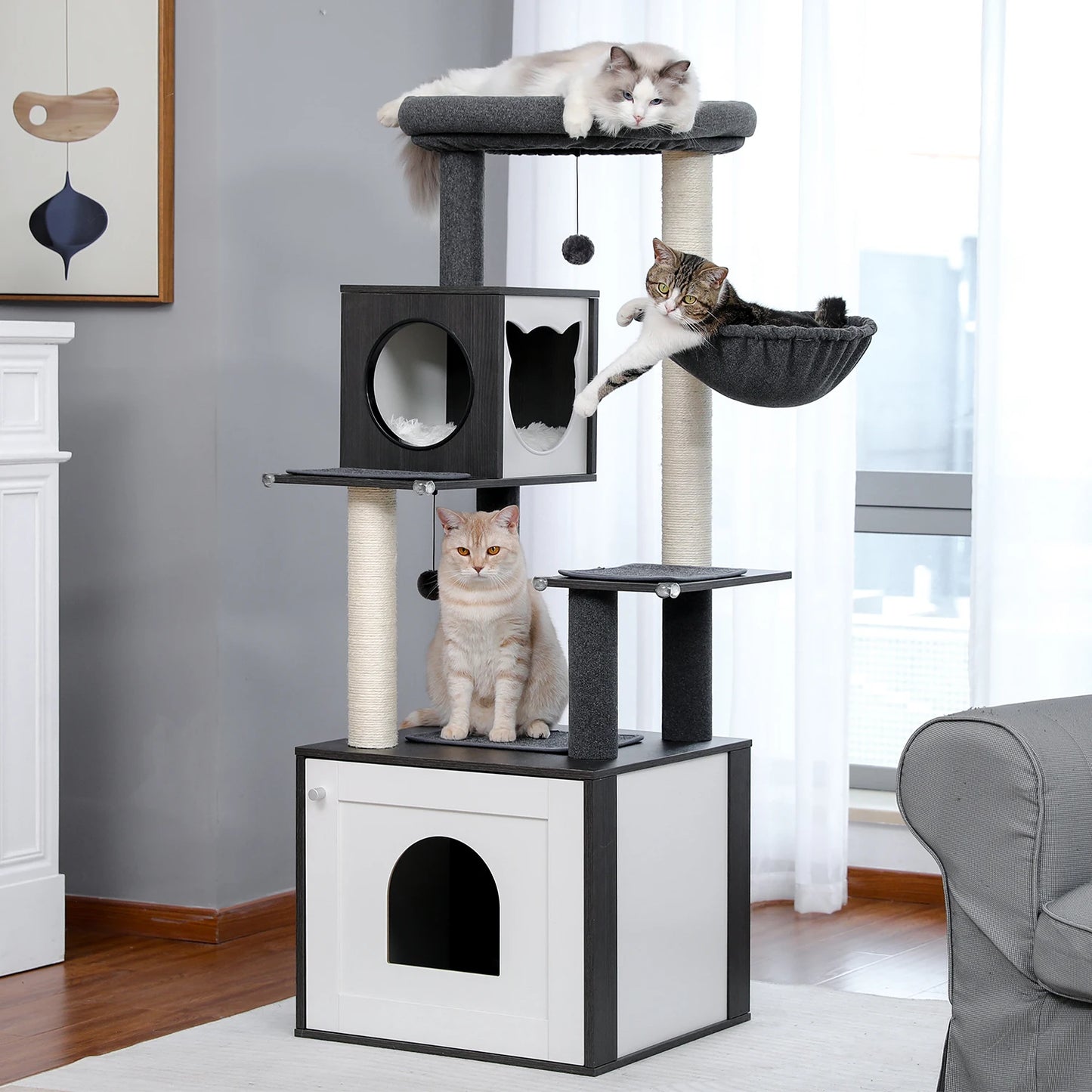 PAWZ Ro Multi-Level Wood Cat Tree With Scratching Posts
