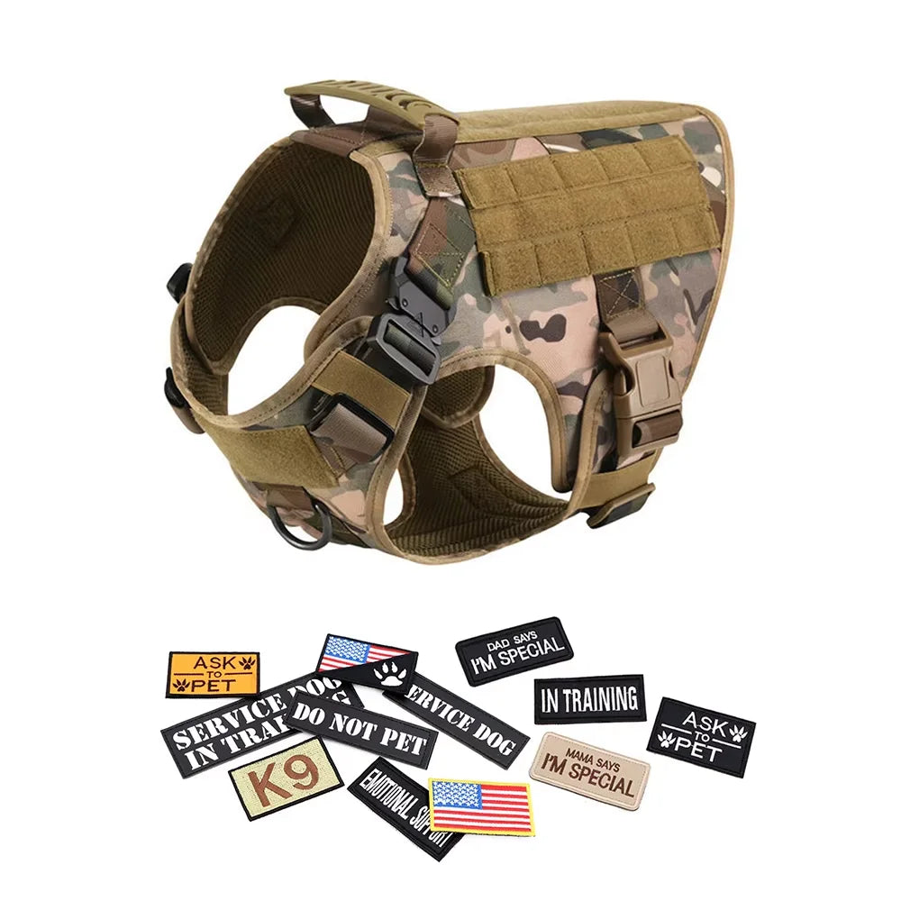 Military Dog Harness Vest Set With Patches For Malinois