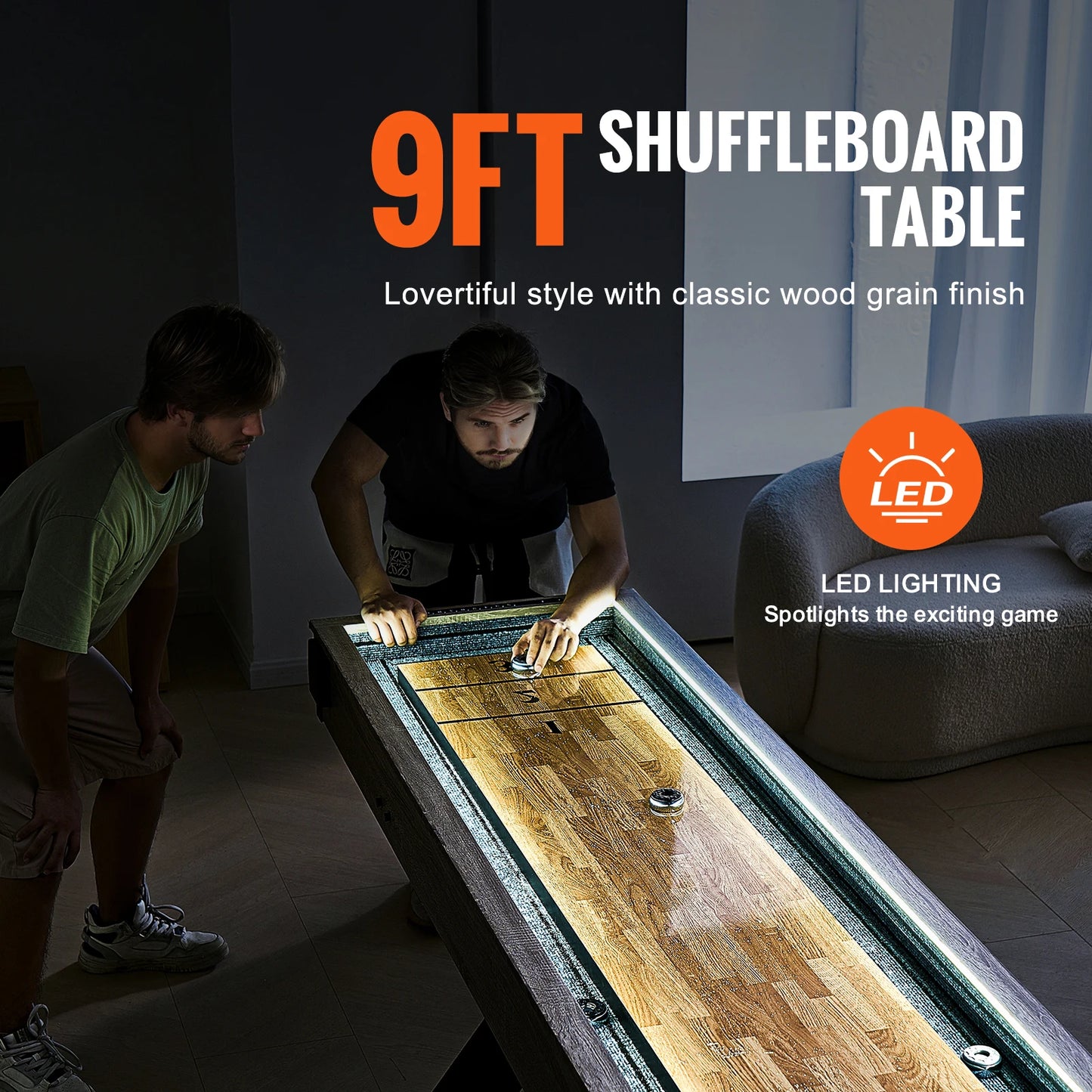 SucceBuy 9 Ft Led Shuffleboard Bowling Game Table