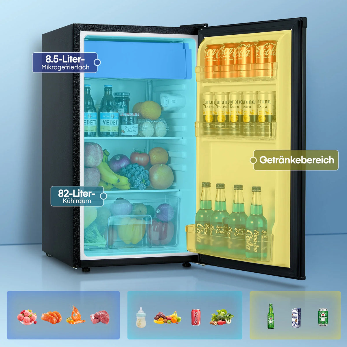 FOHERE Mini Refrigerator With Freezer And Thermostat