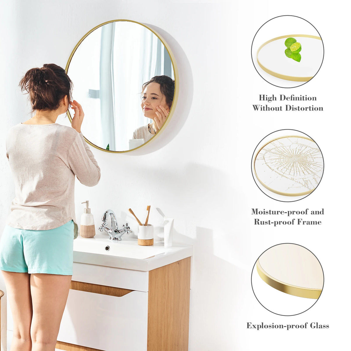 JHK Modern Round Vanity Mirror With Metal Frame