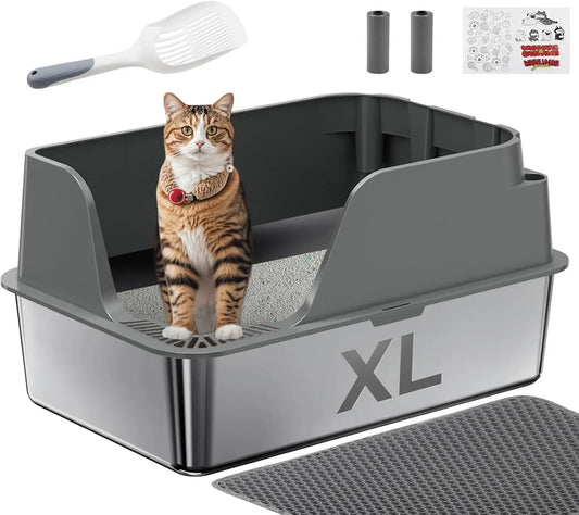 Stainless Steel Cat Litter Box Extra Large Splash Proof