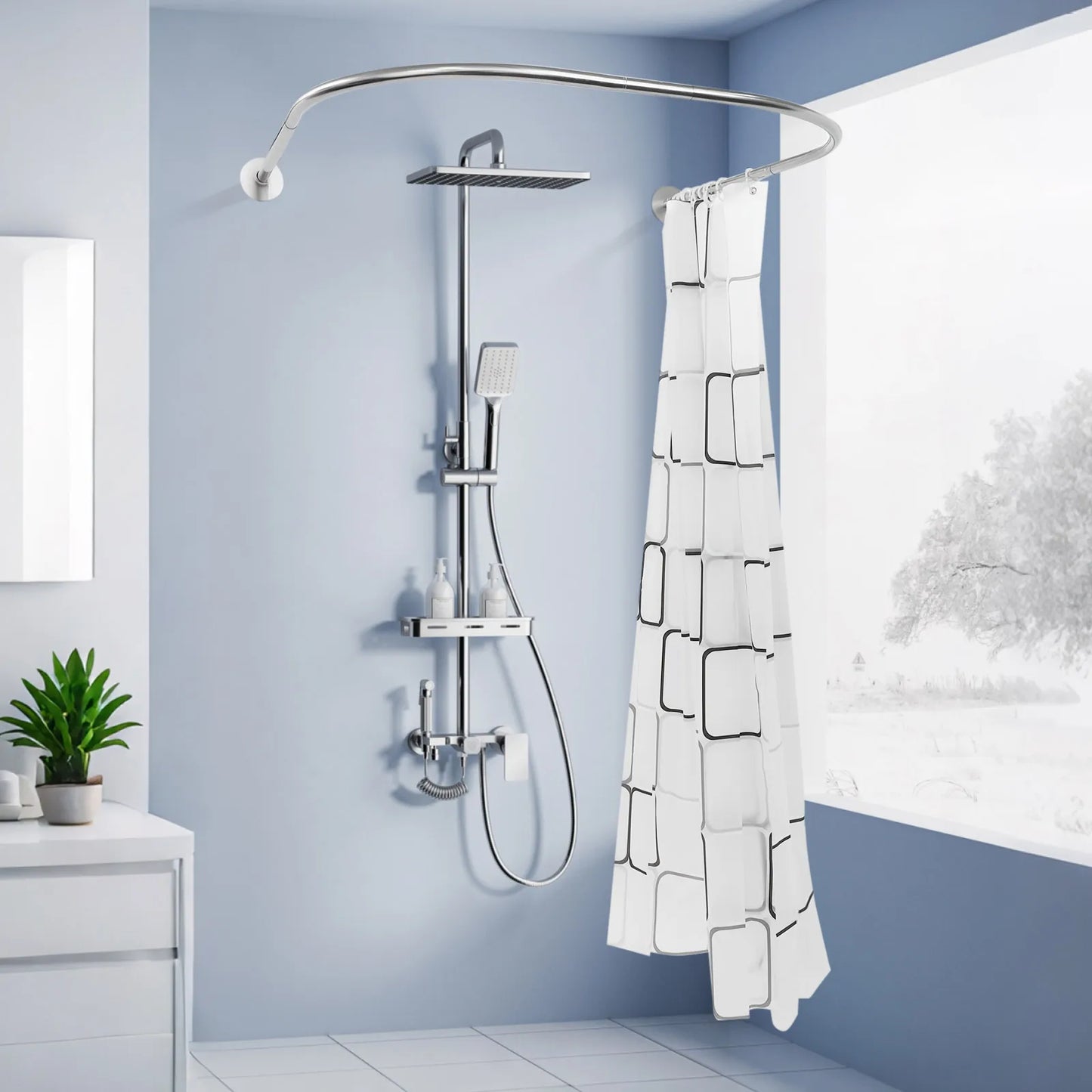 U Shape Retractable Shower Curtain Rod For Bathroom