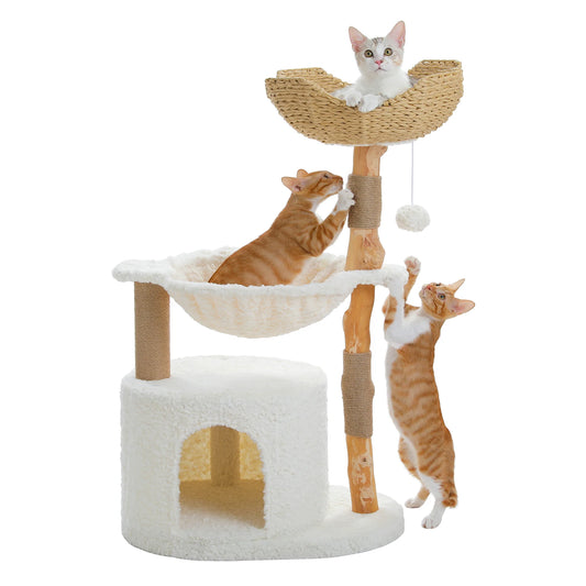 PAWZ Road Modern Cat Tree Tower With Natural Wood Scratching