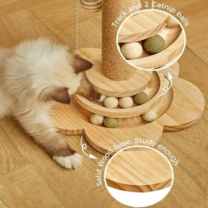 Wood Cat Scratching Post And Interactive Activity Center