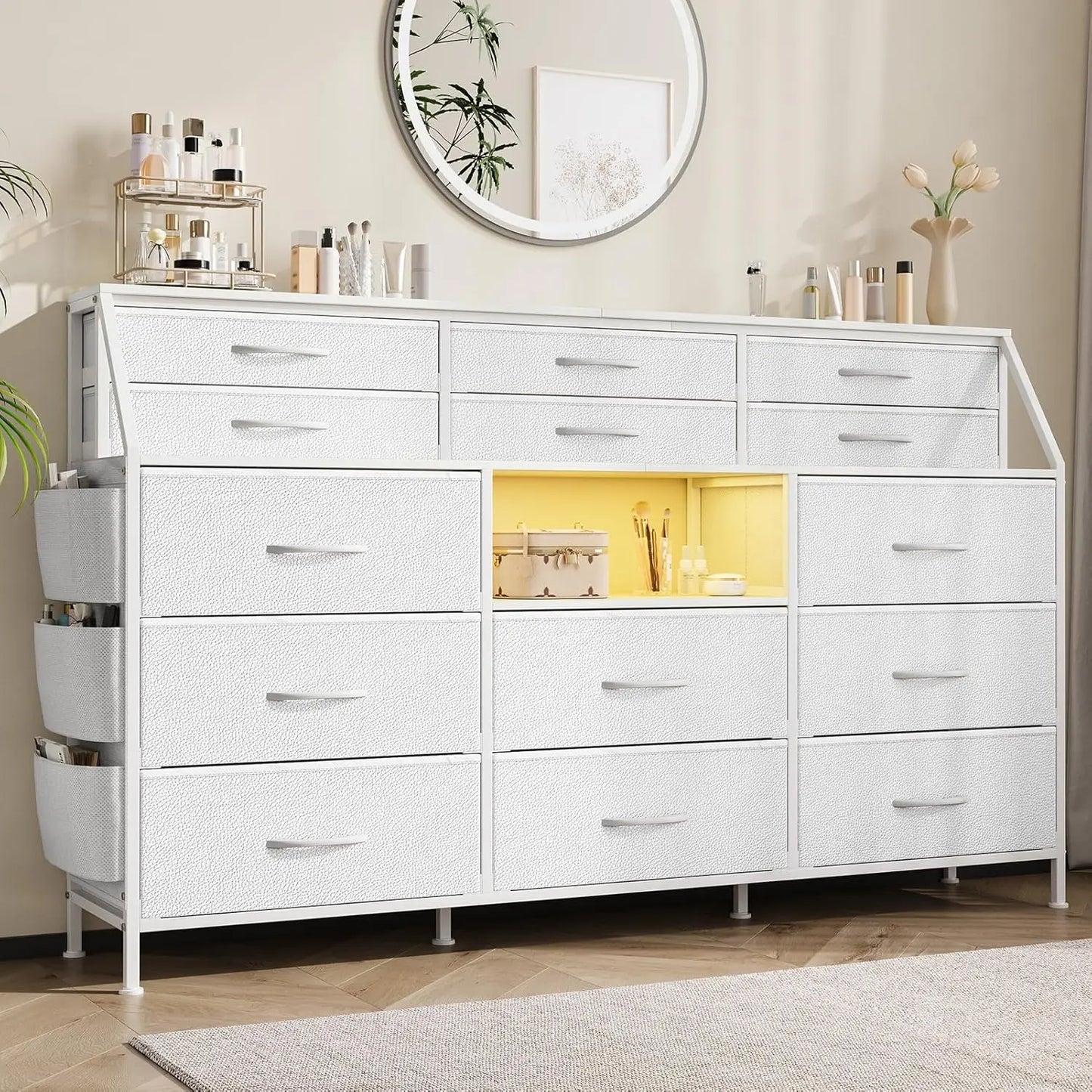 TWISTER.CK 14 Drawer Dresser With Wooden Top For Bedroom