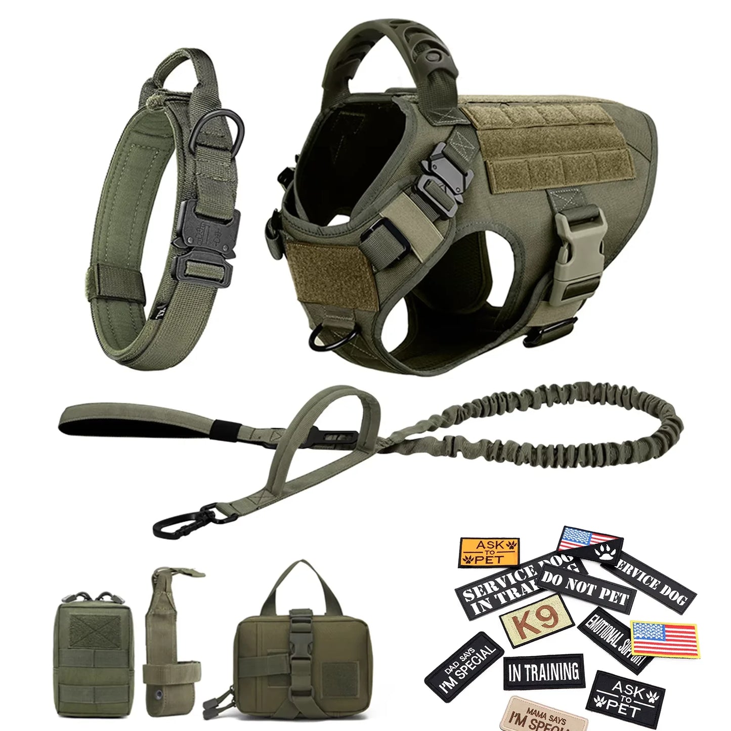 Military Dog Harness Vest Set With Patches For Malinois