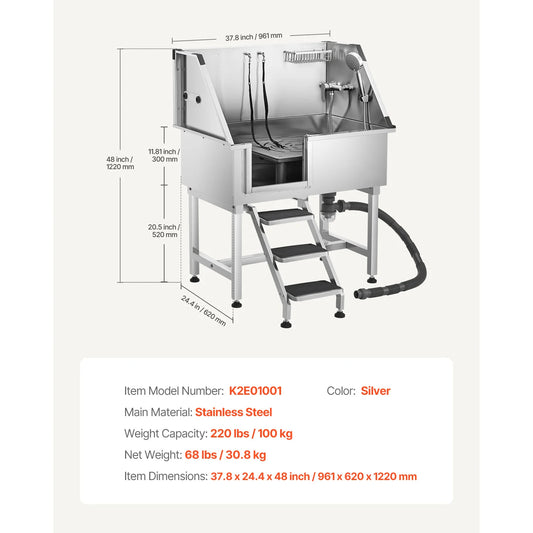 Stainless Steel Dog Grooming Tub And Wash Station