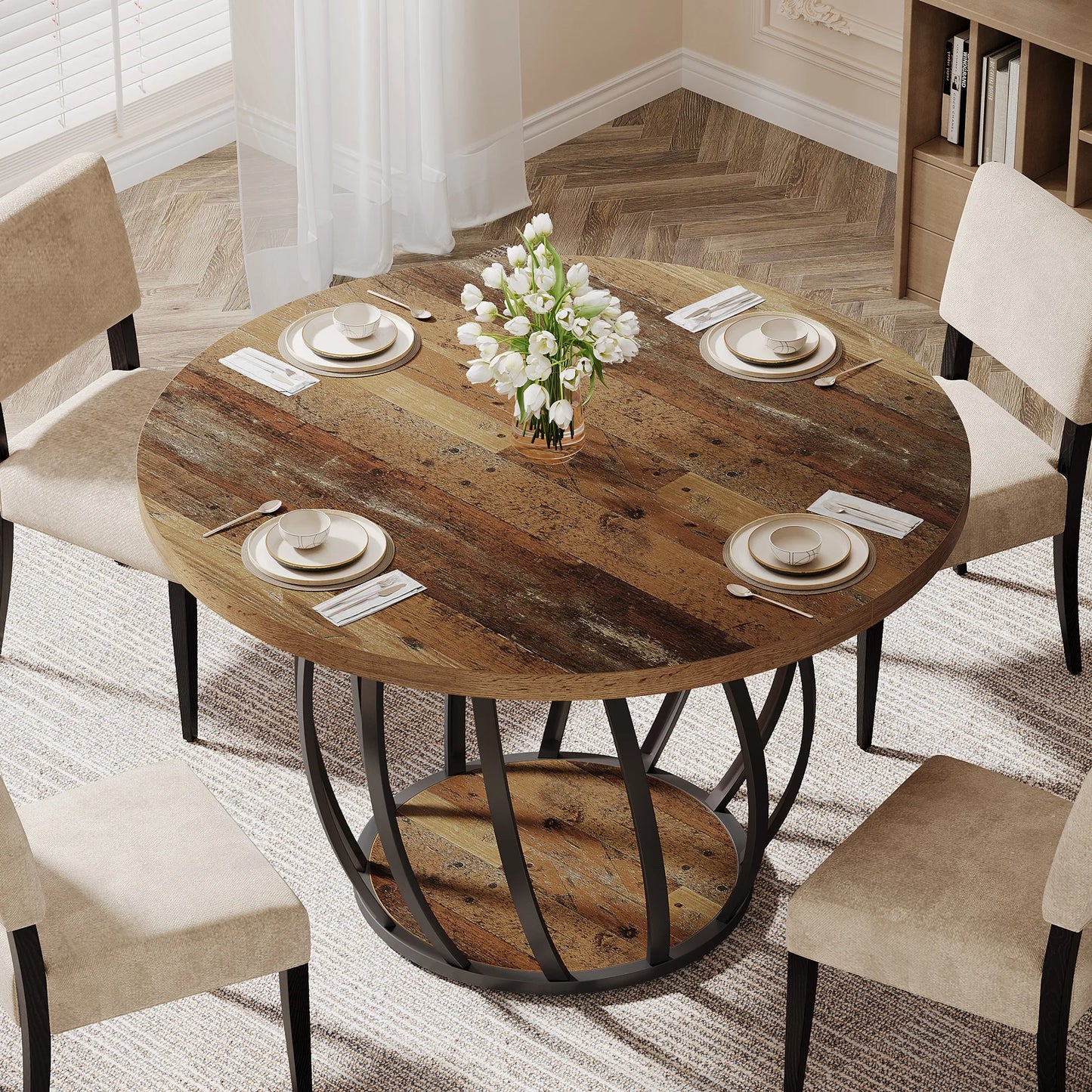 Tribesigns 46 Inch Round Dining Table With Metal Base