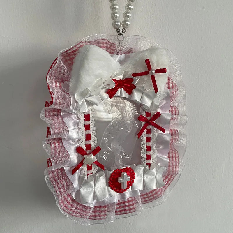 Plush Photocard Protector Sleeve With Ribbon And Lace