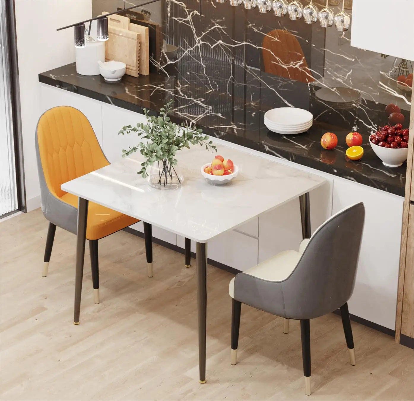 Square Marble Dining Table With Metal Legs For Dining