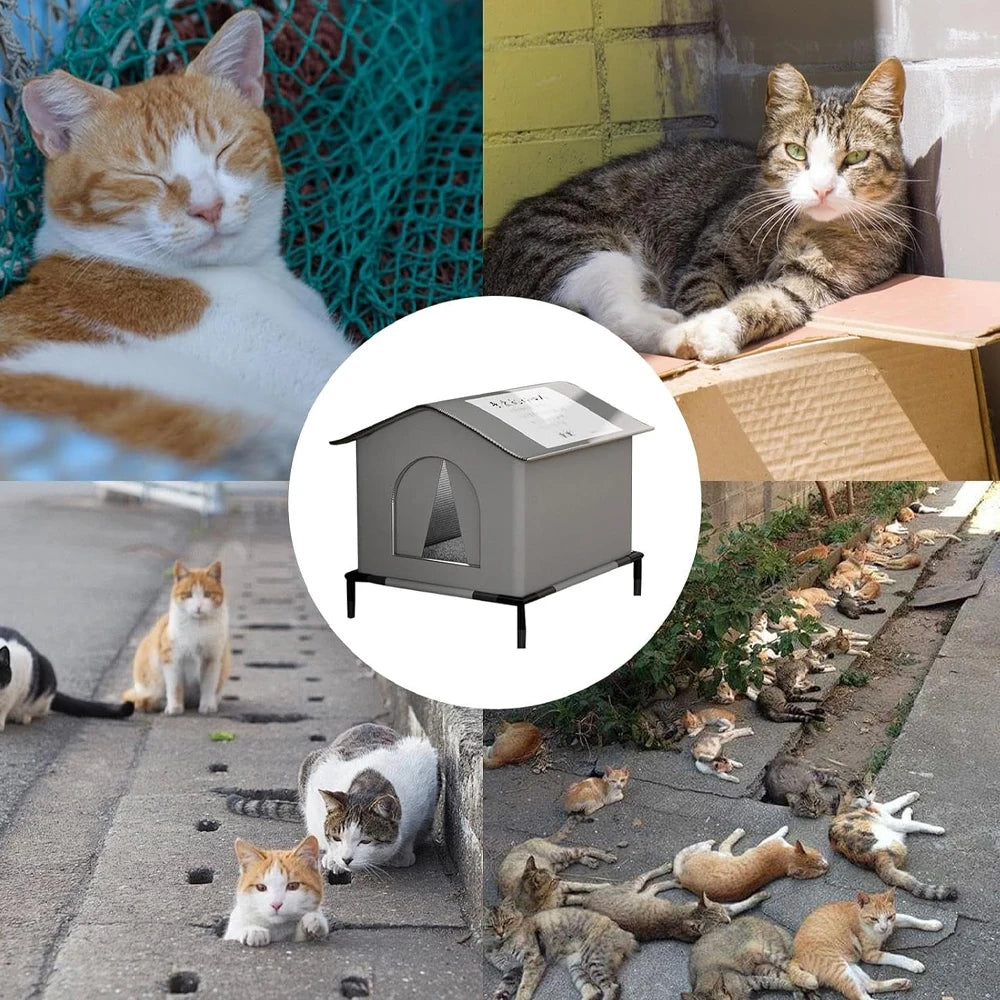 CWV Outdoor Cat House With Mat Waterproof Foldable Shelter