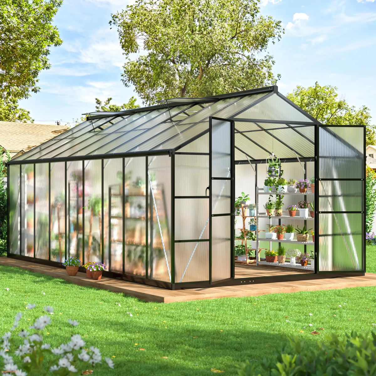VIWAT Aluminum Frame Polycarbonate Garden Greenhouse