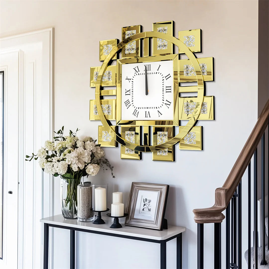 Decorative Wall Clock With Crushed Diamond Crystal Inlay