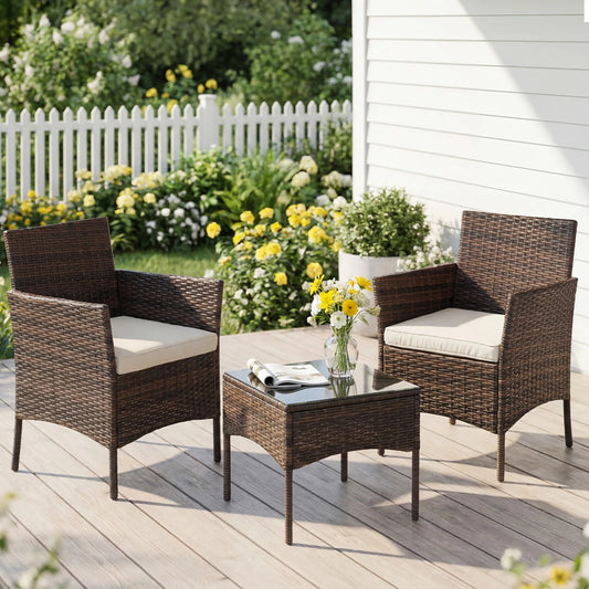 JHK Outdoor 3-Piece Wicker Rattan Patio Furniture Set