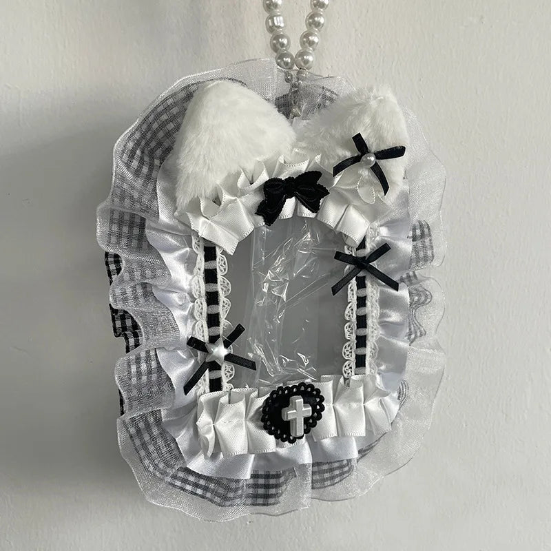 Plush Photocard Protector Sleeve With Ribbon And Lace