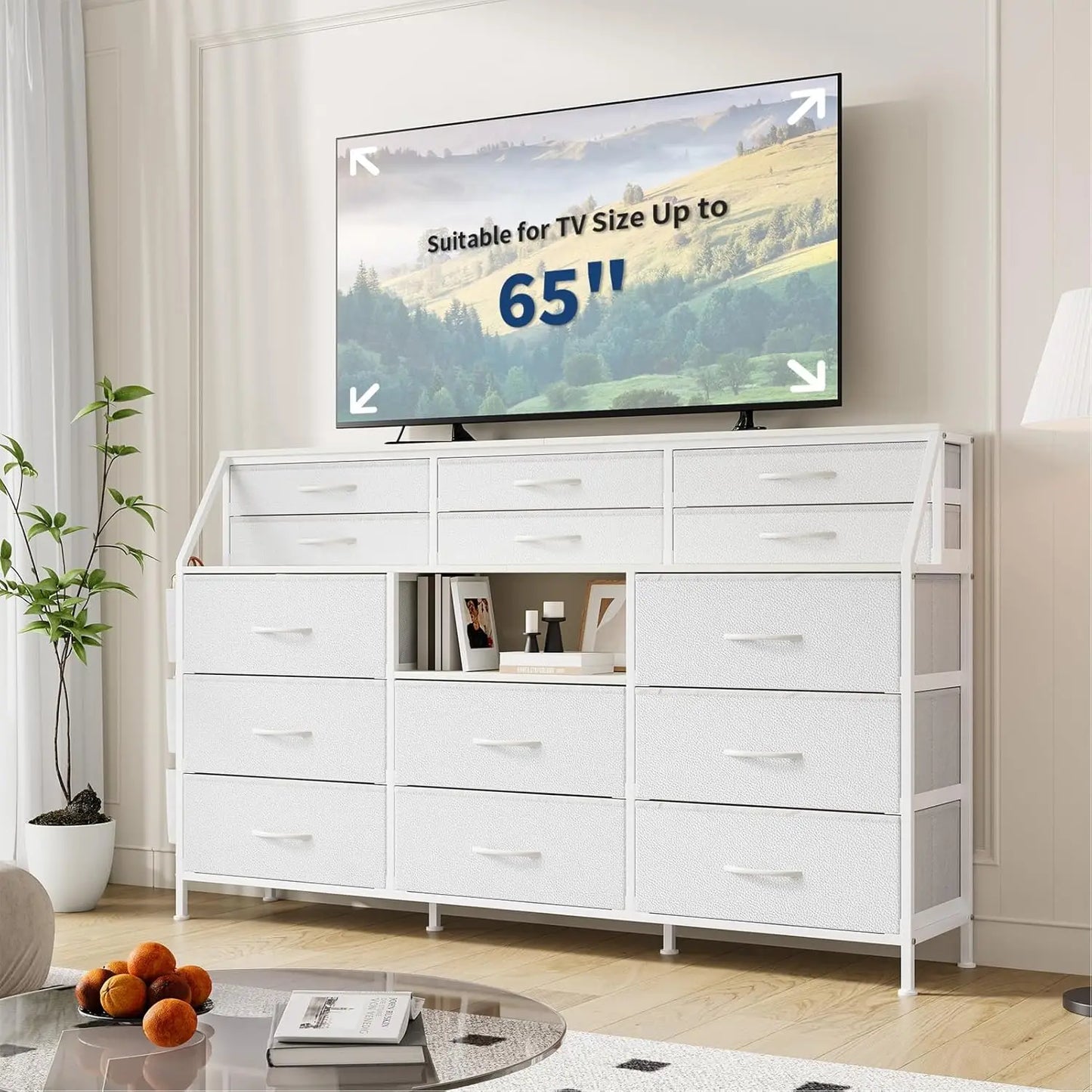 TWISTER.CK 14 Drawer Dresser With Wooden Top For Bedroom