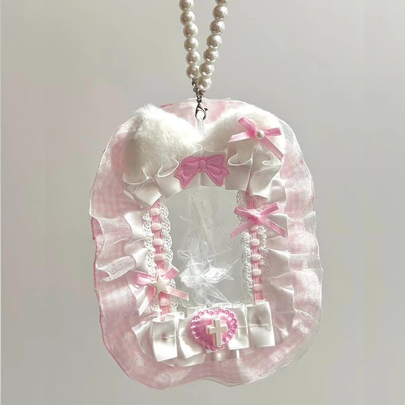 Plush Photocard Protector Sleeve With Ribbon And Lace