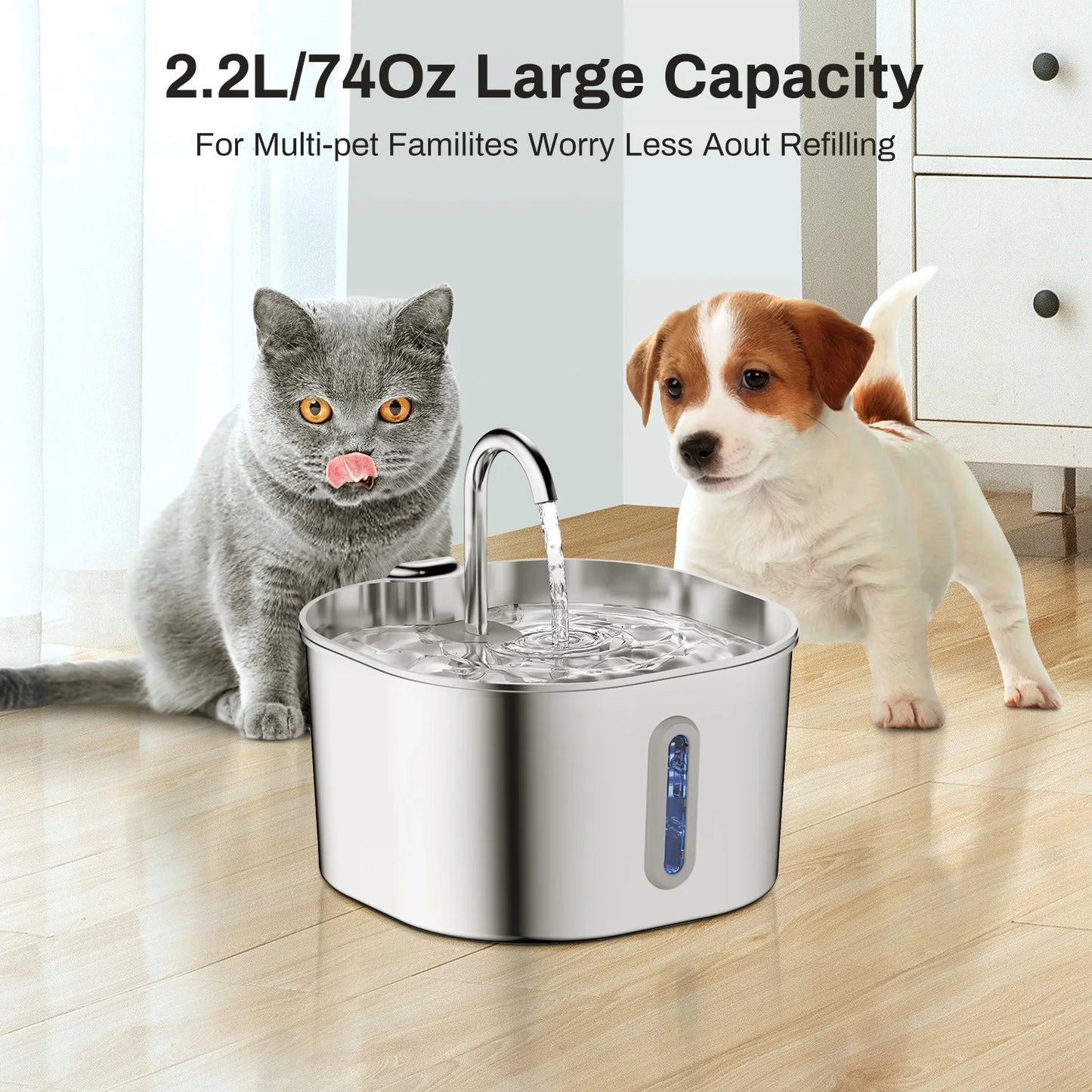Silent Stainless Steel Pet Water Fountain For Cats And Dogs