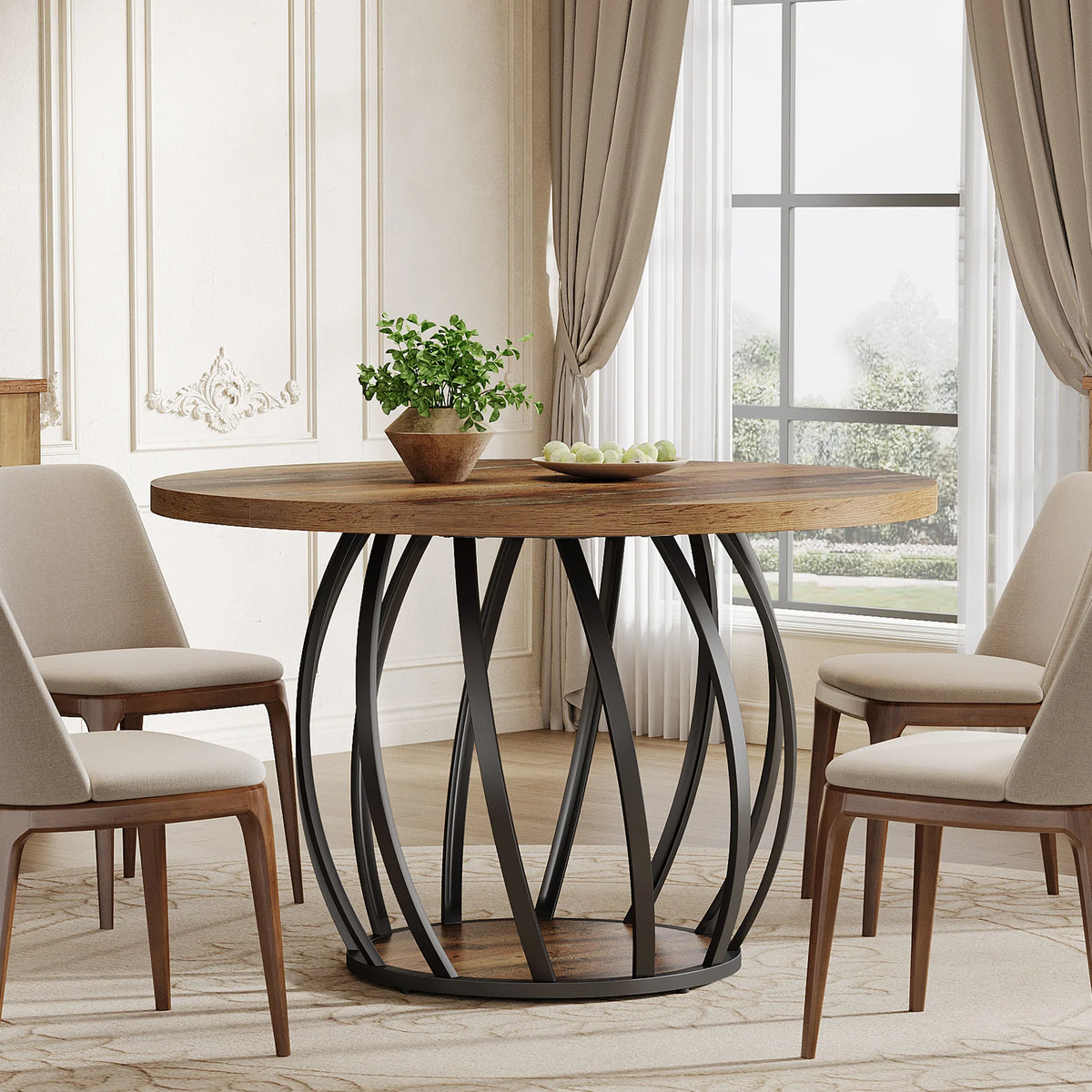 Tribesigns 46 Inch Round Dining Table With Metal Base