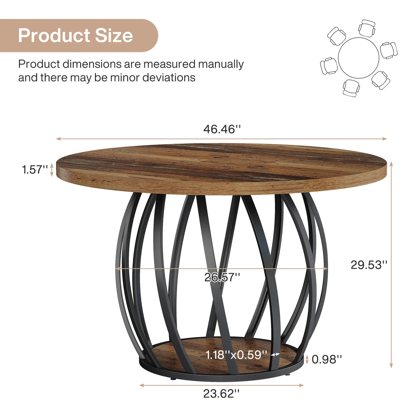 Tribesigns 46 Inch Round Dining Table With Metal Base
