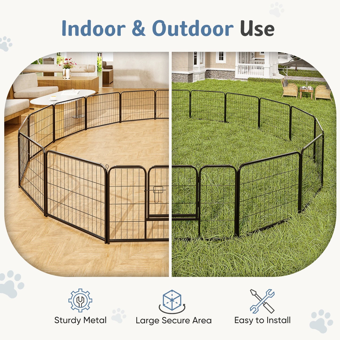 JHK 16 Panel Dog Playpen Metal Fence Indoor Outdoor Use