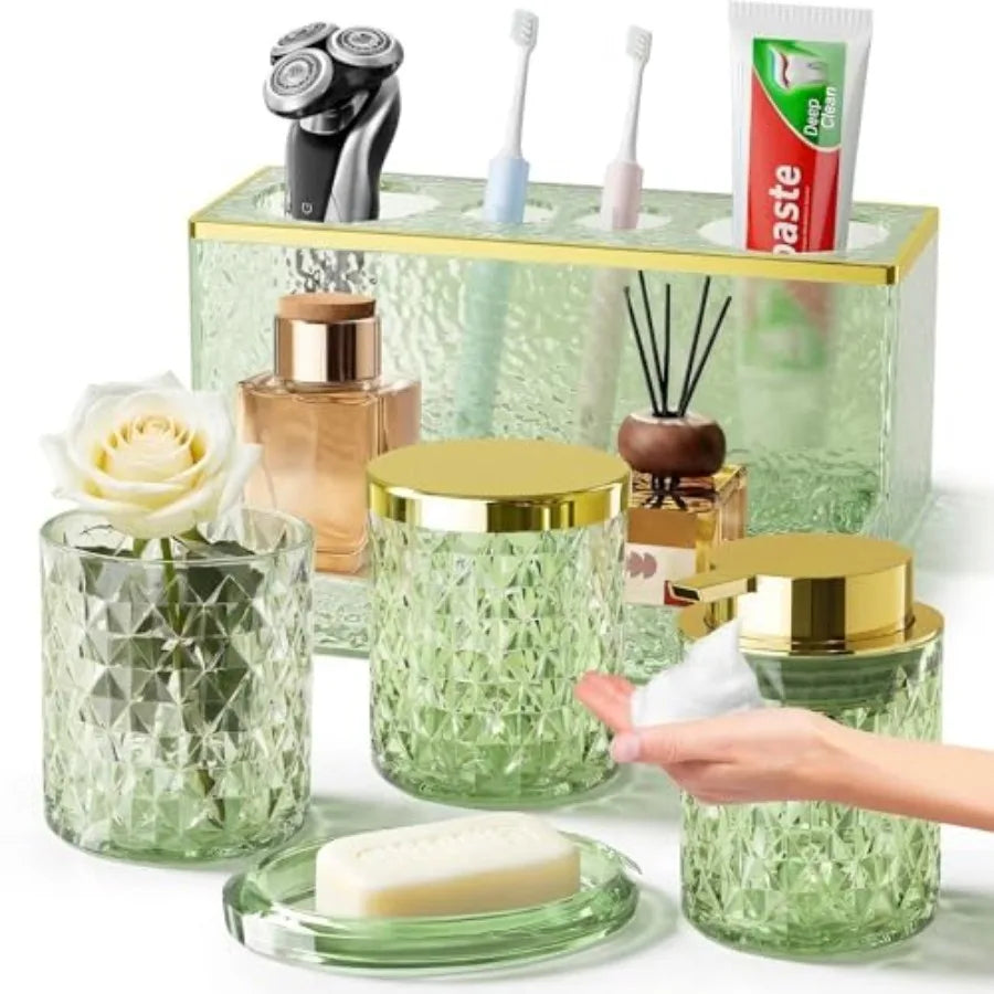 Glass Bathroom 5Pcs Crystal Set Foaming Soap Dispenser