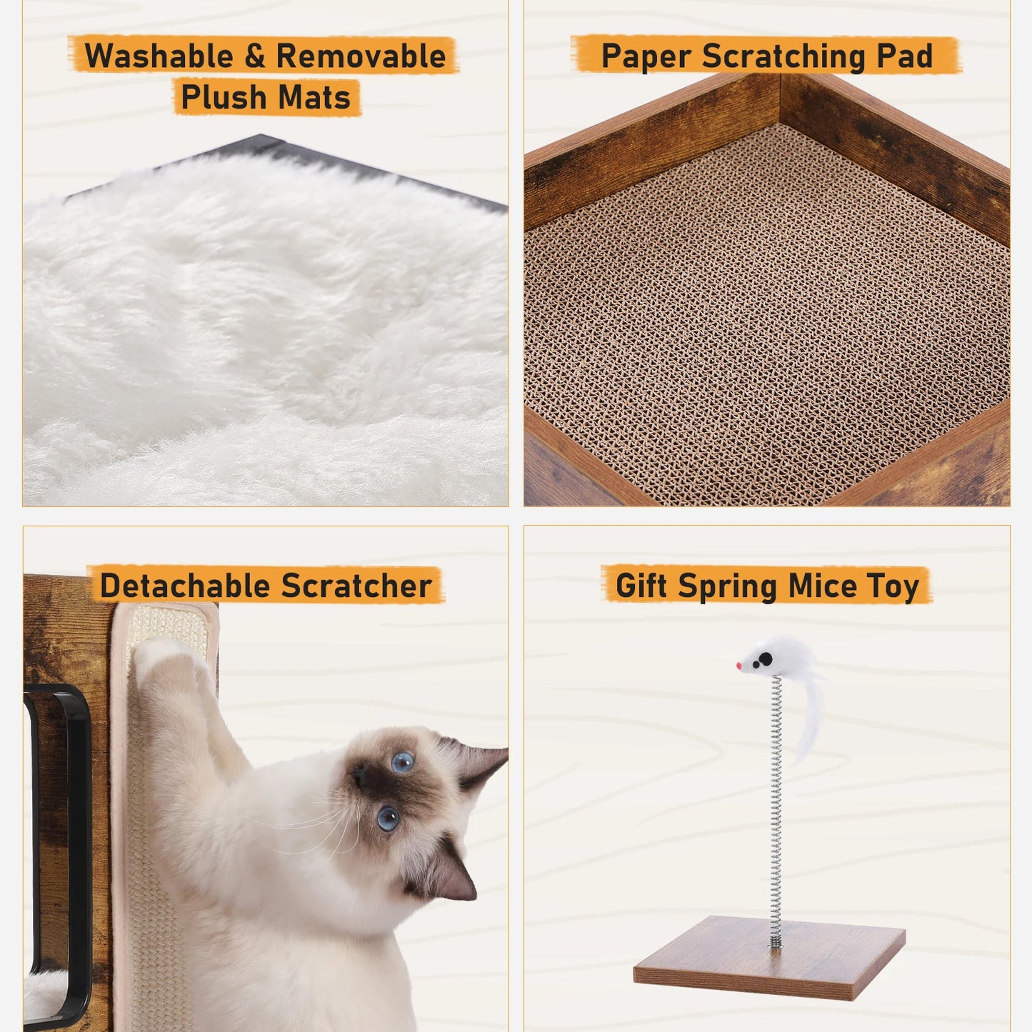 PAWZ Road Wood Cat Condo Tree With Scratching Pad