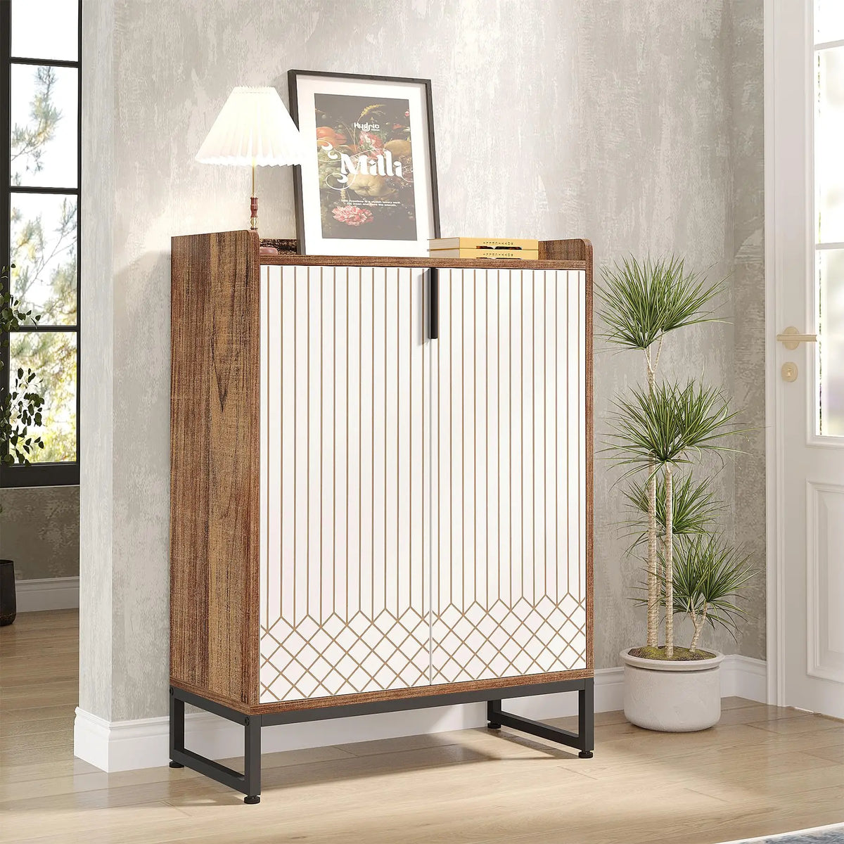 Tribesigns Five Tier Shoe Storage Cabinet With Doors