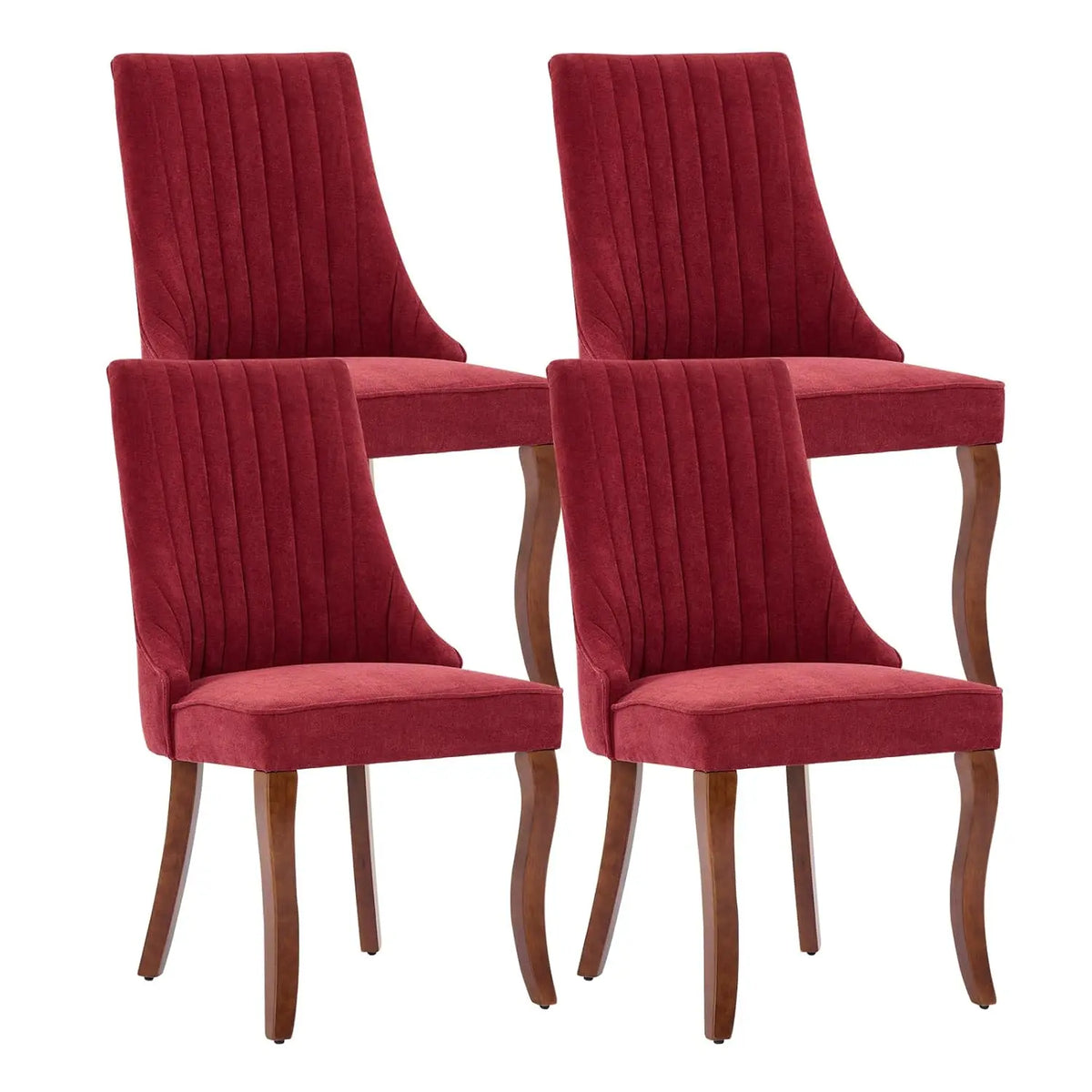 Linen Tufted Dining Chair Set With Wood Legs