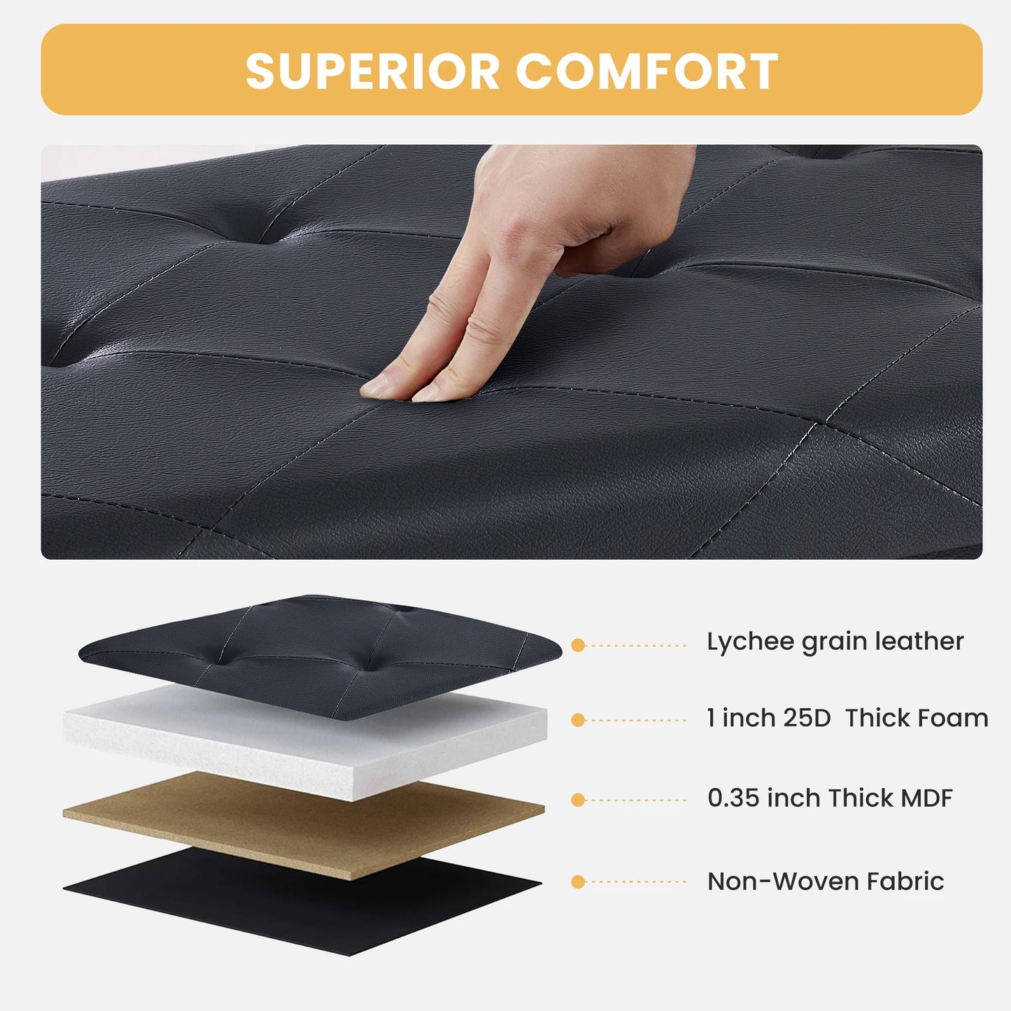 JHK Folding Leather Ottoman With Storage Bench