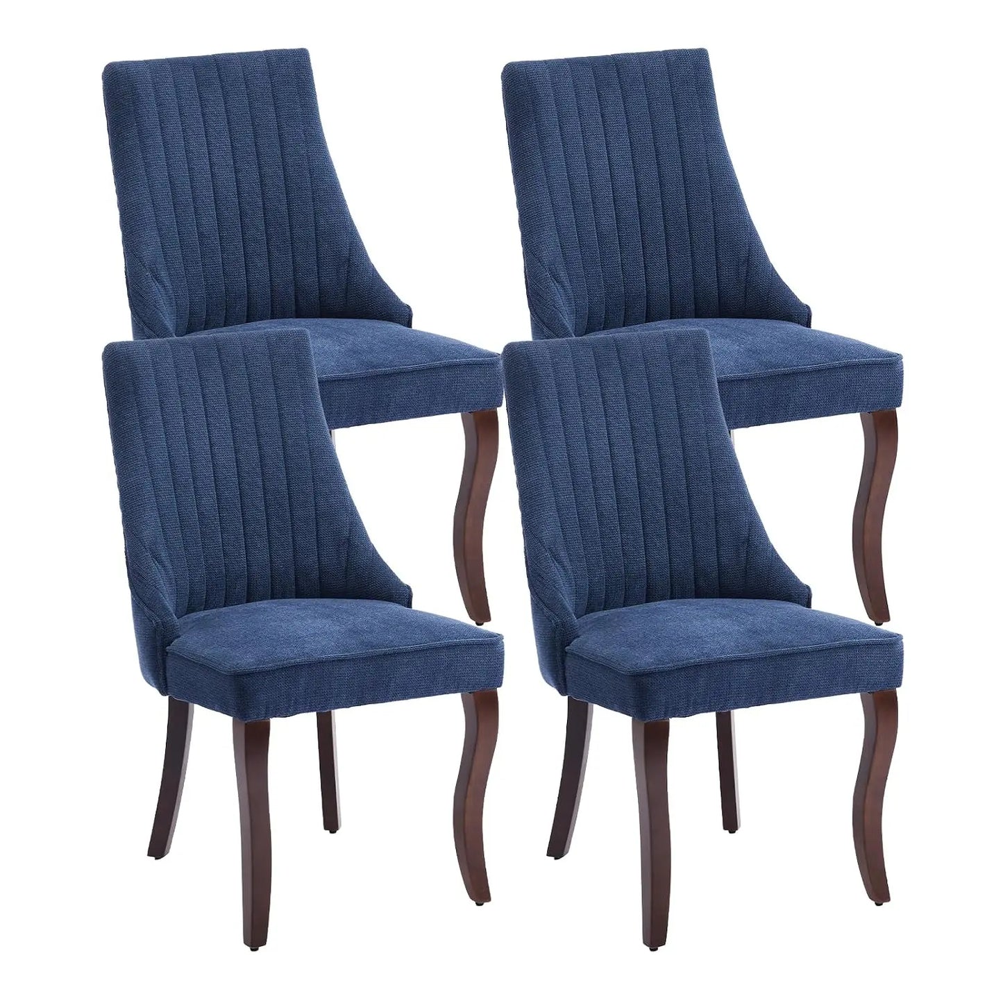 Linen Tufted Dining Chair Set With Wood Legs