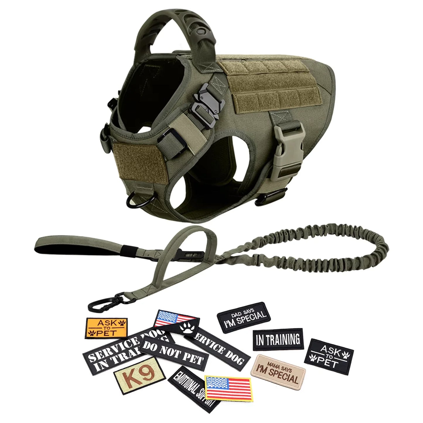Military Dog Harness Vest Set With Patches For Malinois