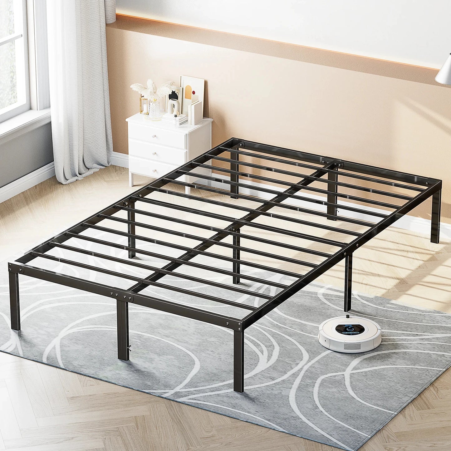 JHK Sturdy Metal Platform Bed Frame With Steel Slats