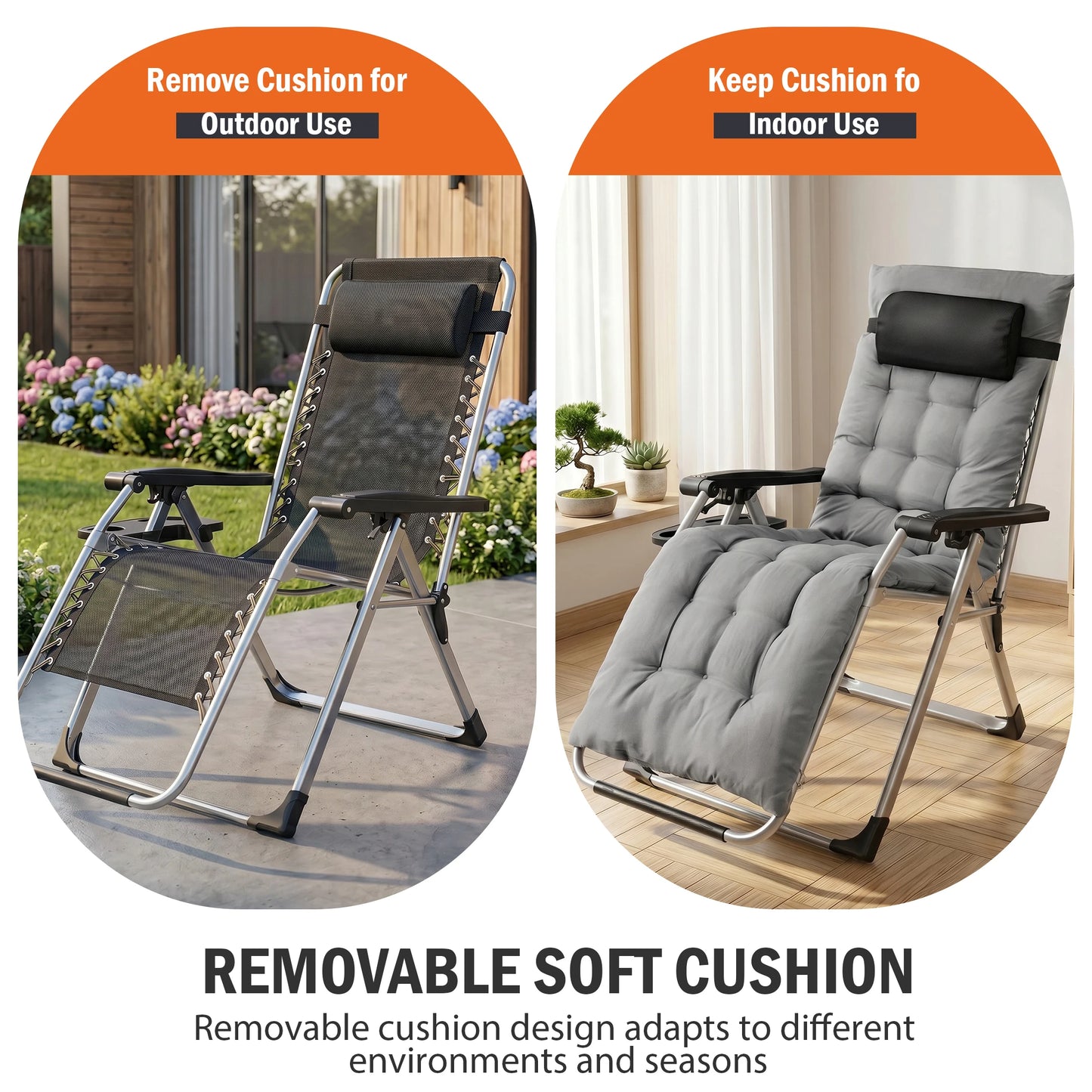 JHK Zero Gravity Camping Lounge Chair With Cup Holders