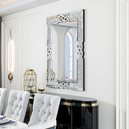 LUVODI Silver Crystal Crush Glass Wall Mirror