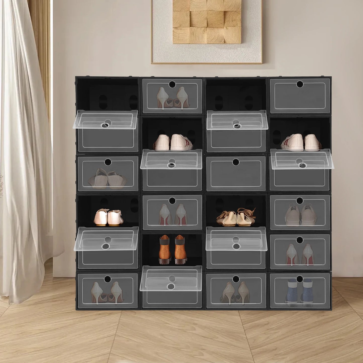 24 Pack Flip Top Shoe Boxes Stackable Closet Organization