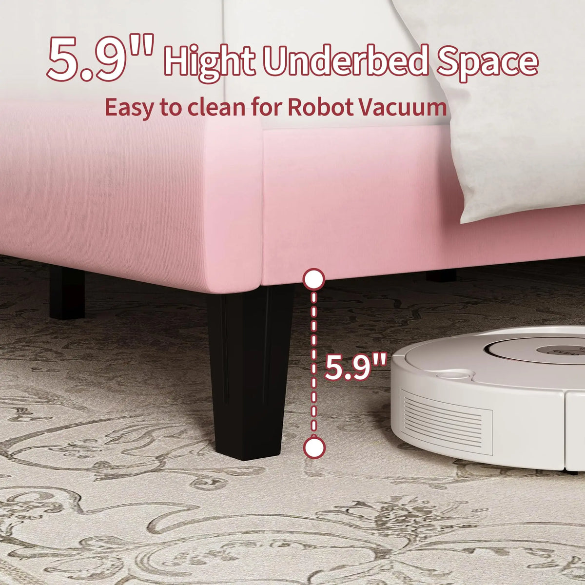 HiMISS Upholstered Platform Bed Frame With Wood Slats