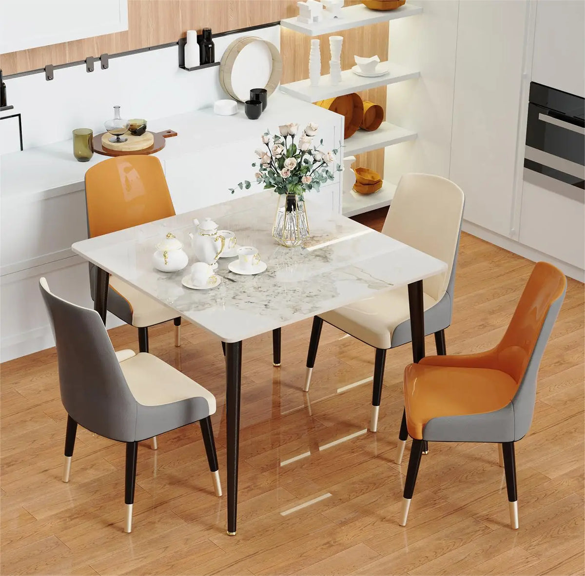 Square Marble Dining Table With Metal Legs For Dining