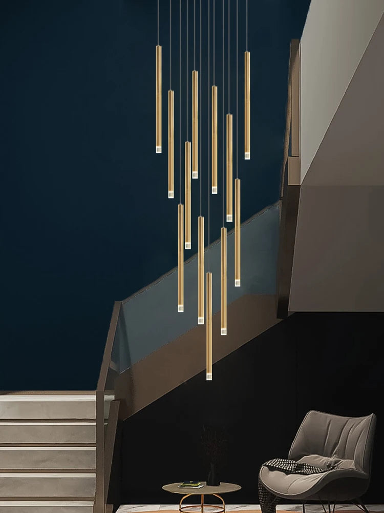 Campeggi Led Luxury Staircase Chandelier Gold Column