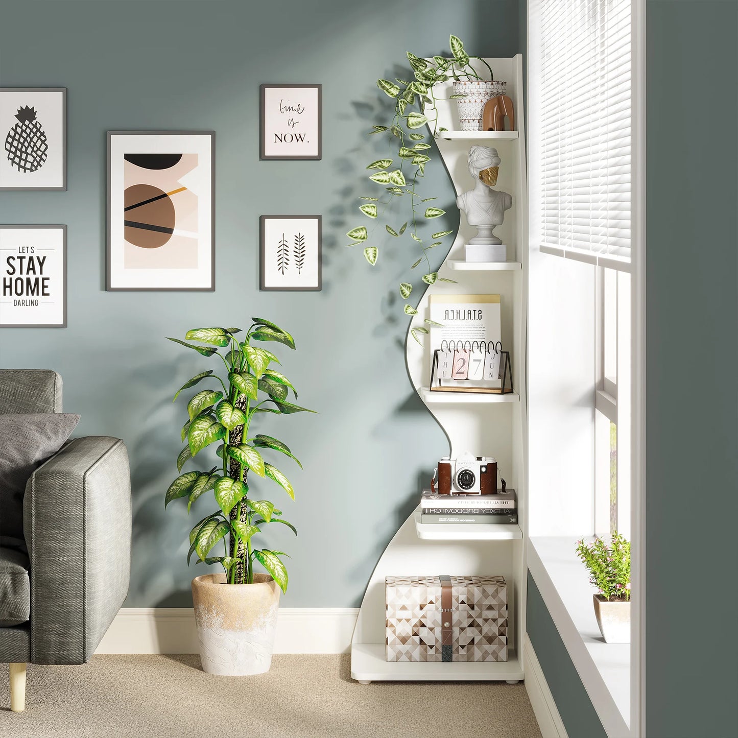 Tribesigns 5 Tier Corner Shelf Wall Bookcase Plant Stand