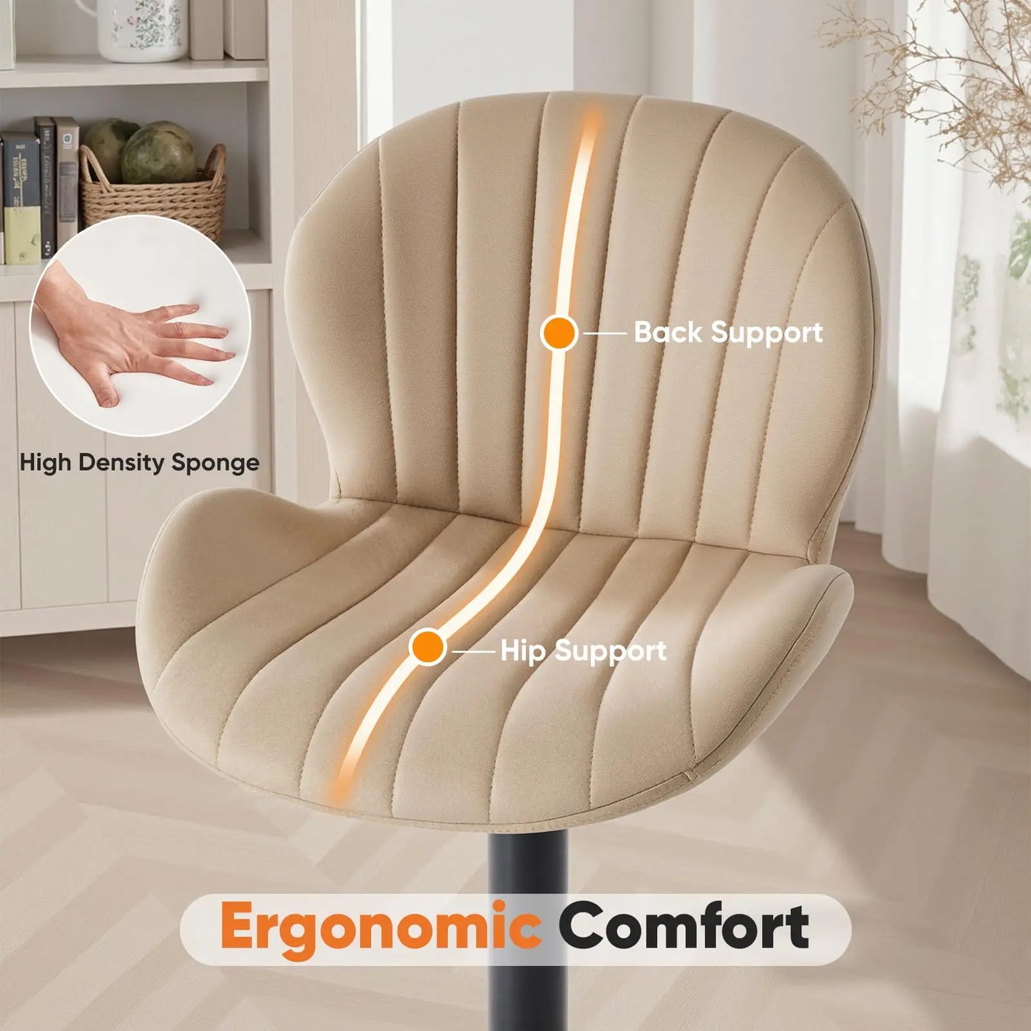 JHK Set of 2 Modern Adjustable Fabric Swivel Dining Chairs