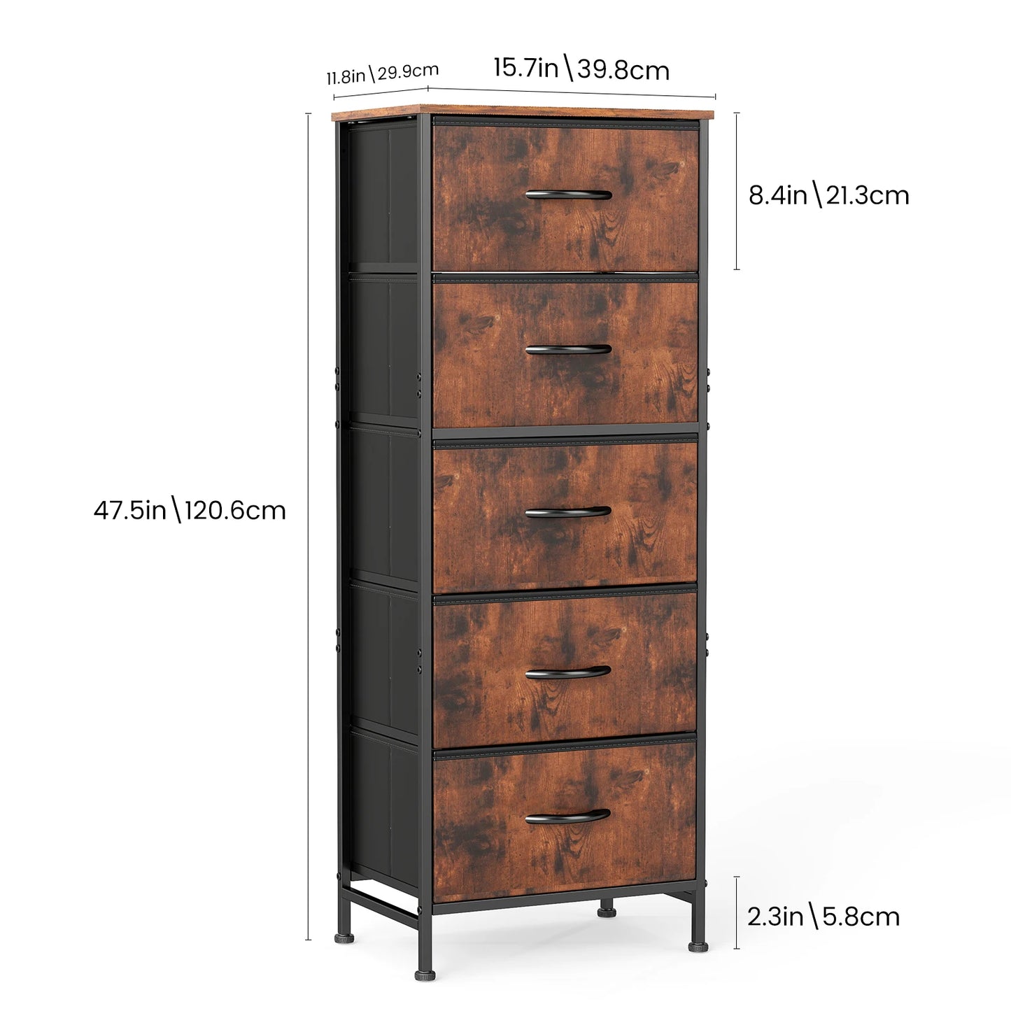 JHK Five Drawer Dresser With Fabric Drawers And Steel Frame