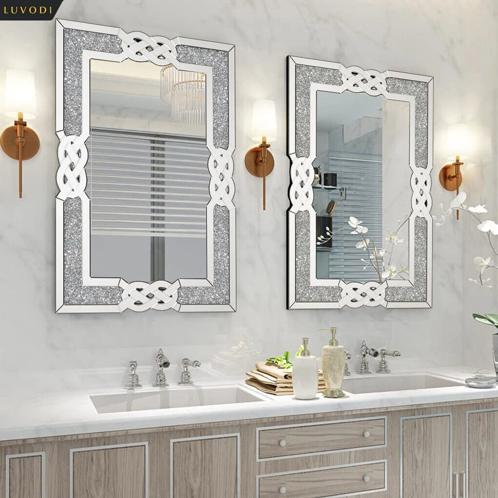 LUVODI Silver Crystal Crush Glass Wall Mirror
