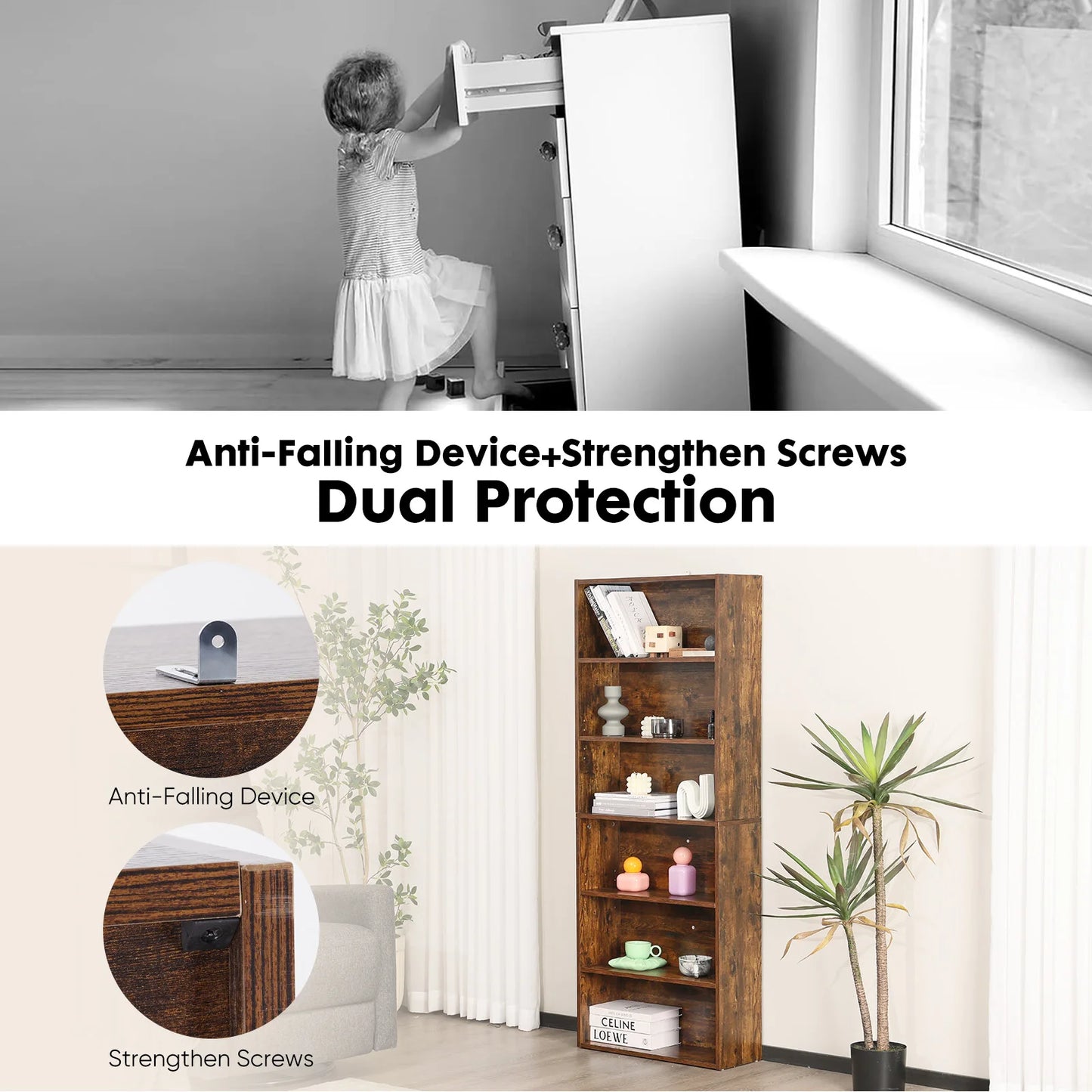 JHK Minimalist Wood Bookcase Shelf For Living Room