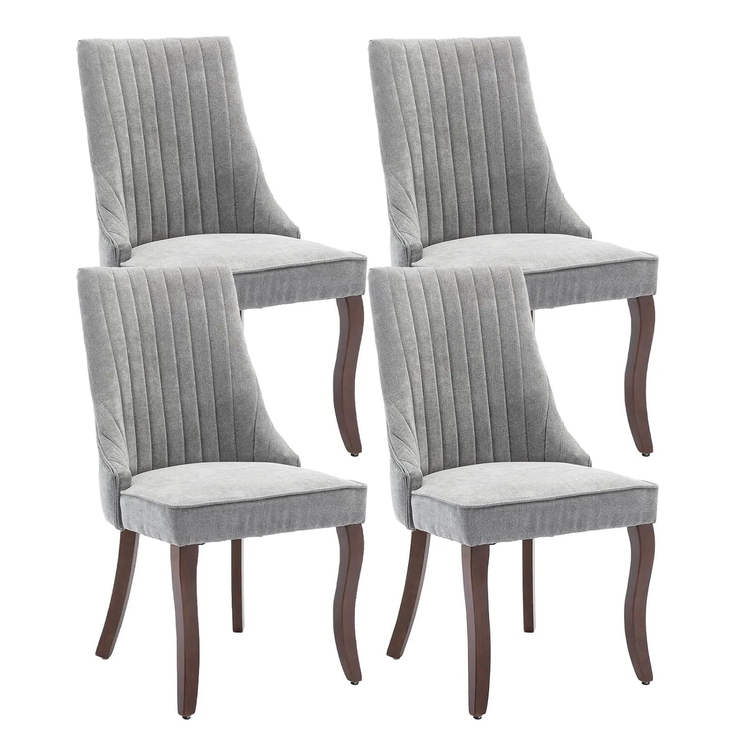 Linen Tufted Dining Chair Set With Wood Legs